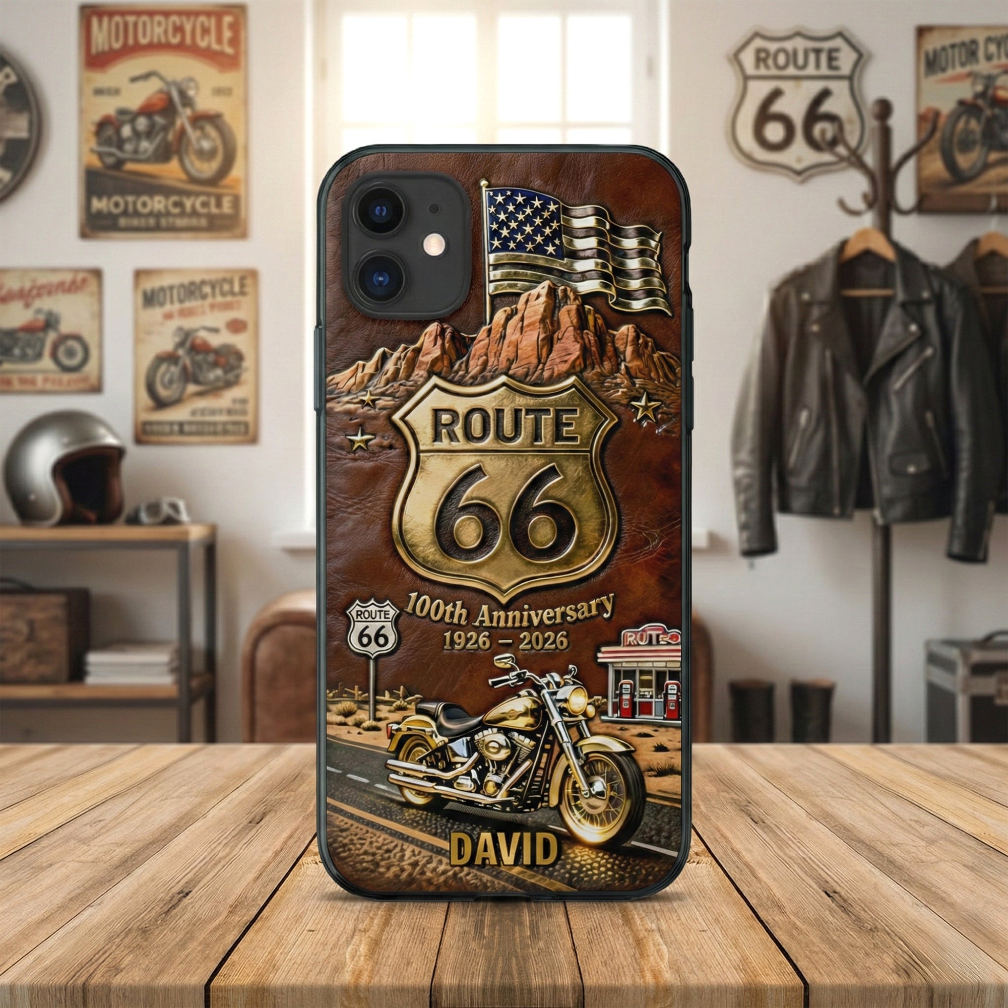 "Ride the Route 66 Spirit: 100th Anniversary Motorcycle Phone Case" - Personalized Gift for Bikers Phone Case PopCulturePrints