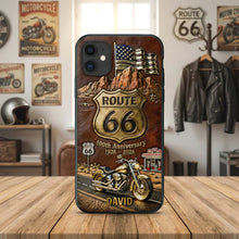 Load image into Gallery viewer, "Ride the Route 66 Spirit: 100th Anniversary Motorcycle Phone Case" - Personalized Gift for Bikers Phone Case PopCulturePrints
