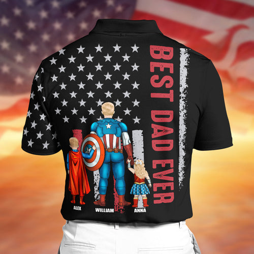 Custom Superhero Family 3D Polo Shirt for Dad - Best Dad Ever Polo Shirts PopCulturePrints
