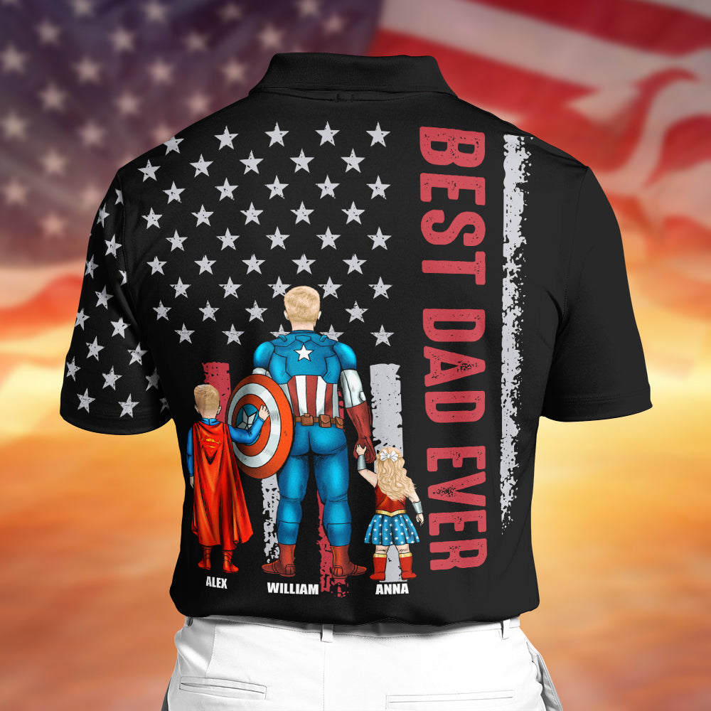 Custom Superhero Family 3D Polo Shirt for Dad - Best Dad Ever Polo Shirts PopCulturePrints