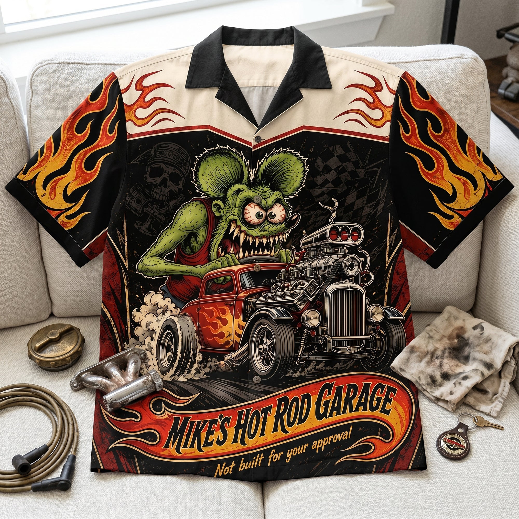 “Rev Up Your Style!” - Outstanding Hot Rod Hawaiian Shirt - Personalized Gift for Hot Rod Lovers