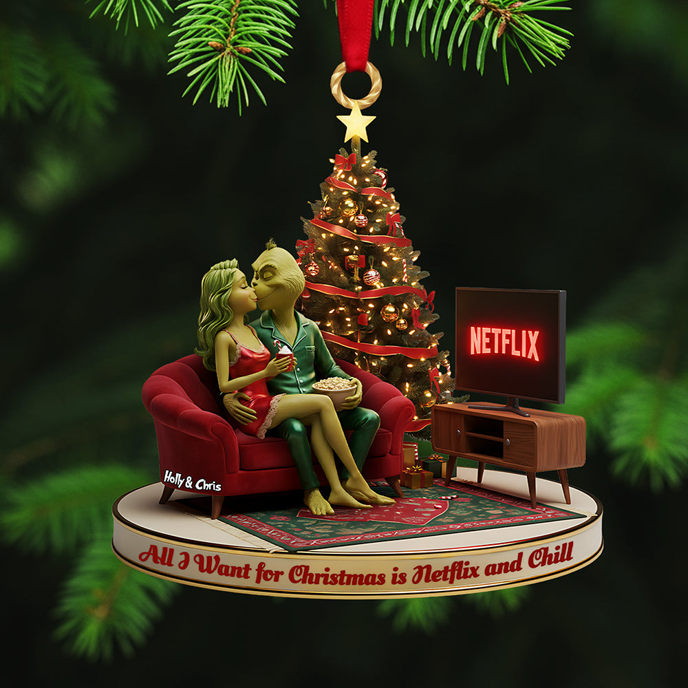 All I Want for Christmas is Netflix and Chill - Kissing Couple Custom Shape Acrylic Ornament - Personalized Gift for Couples, Friends, Family Ornament PopCulturePrints