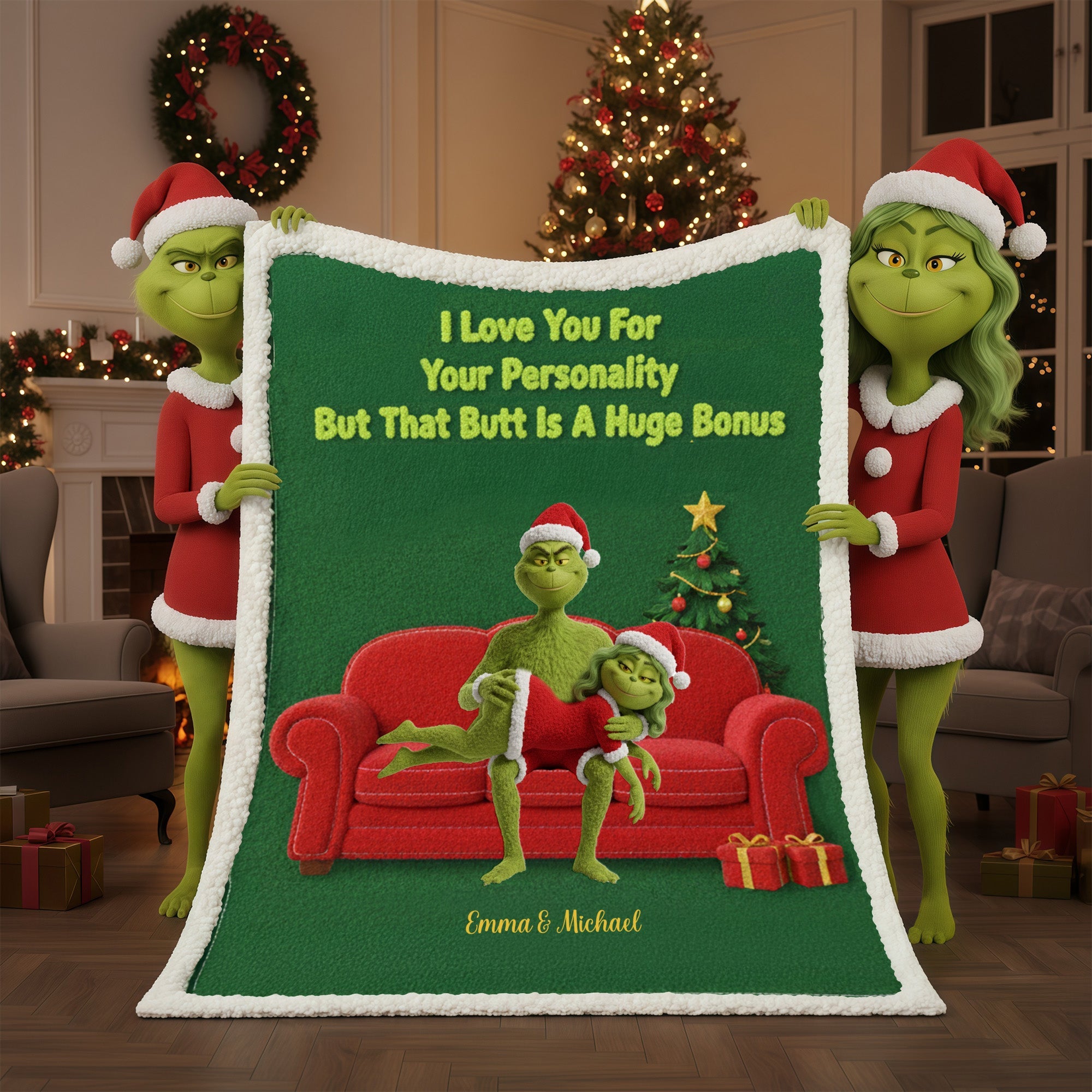I Love You For Your Personality But That Butt Is A Huge Bonus - Personalized Couple Blanket Blanket PopCulturePrints