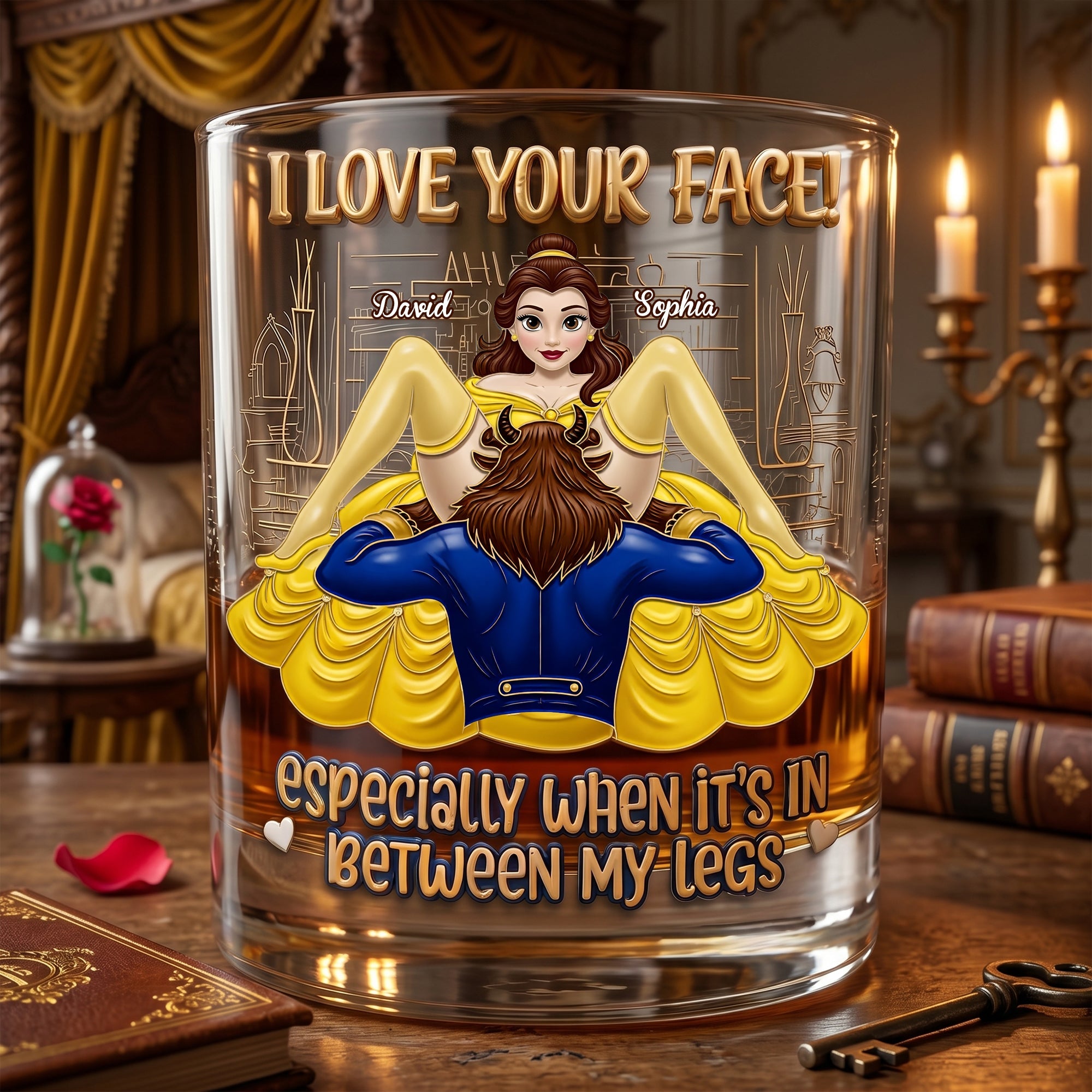 I Love Your Face! Naughty Couple Round Glass - Personalized Gift for Couples
