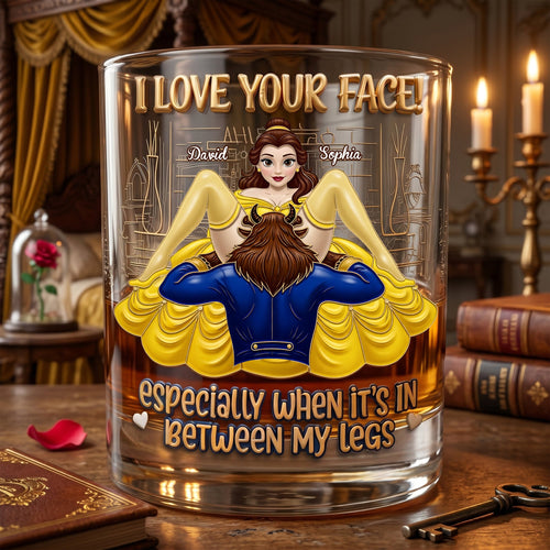 I Love Your Face! Naughty Couple Round Glass - Personalized Gift for Couples Glass PopCulturePrints