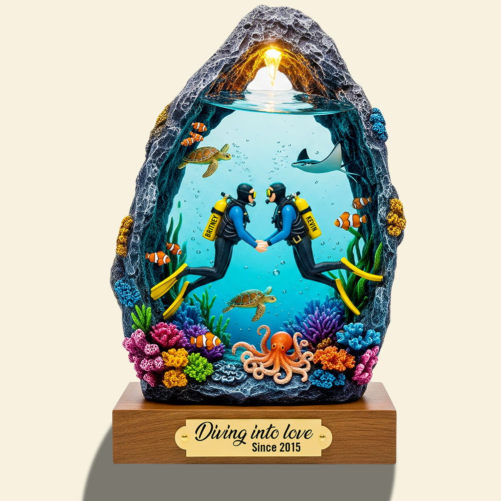 Diving into Love - Personalized Scuba Diving Couple Acrylic Plaque Gift Shaped Plaques PopCulturePrints