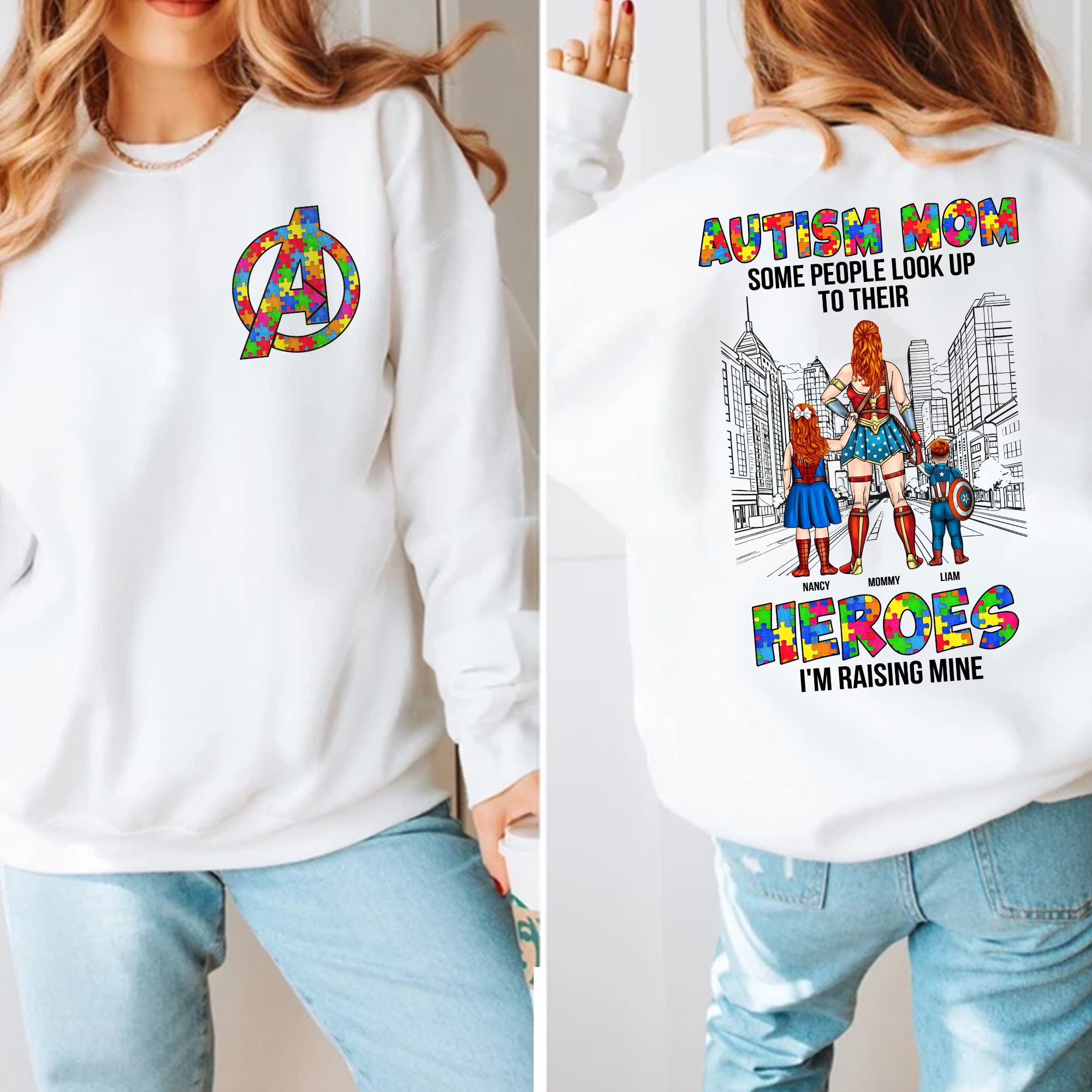 "Heroes I'm Raising" - Personalized Autism Mom Shirt - Custom Gifts for Moms and Grandmas Shirts PopCulturePrints