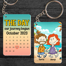 Load image into Gallery viewer, Personalized Cartoon Couple Keychain - Summer Beach Anniversary Gift
