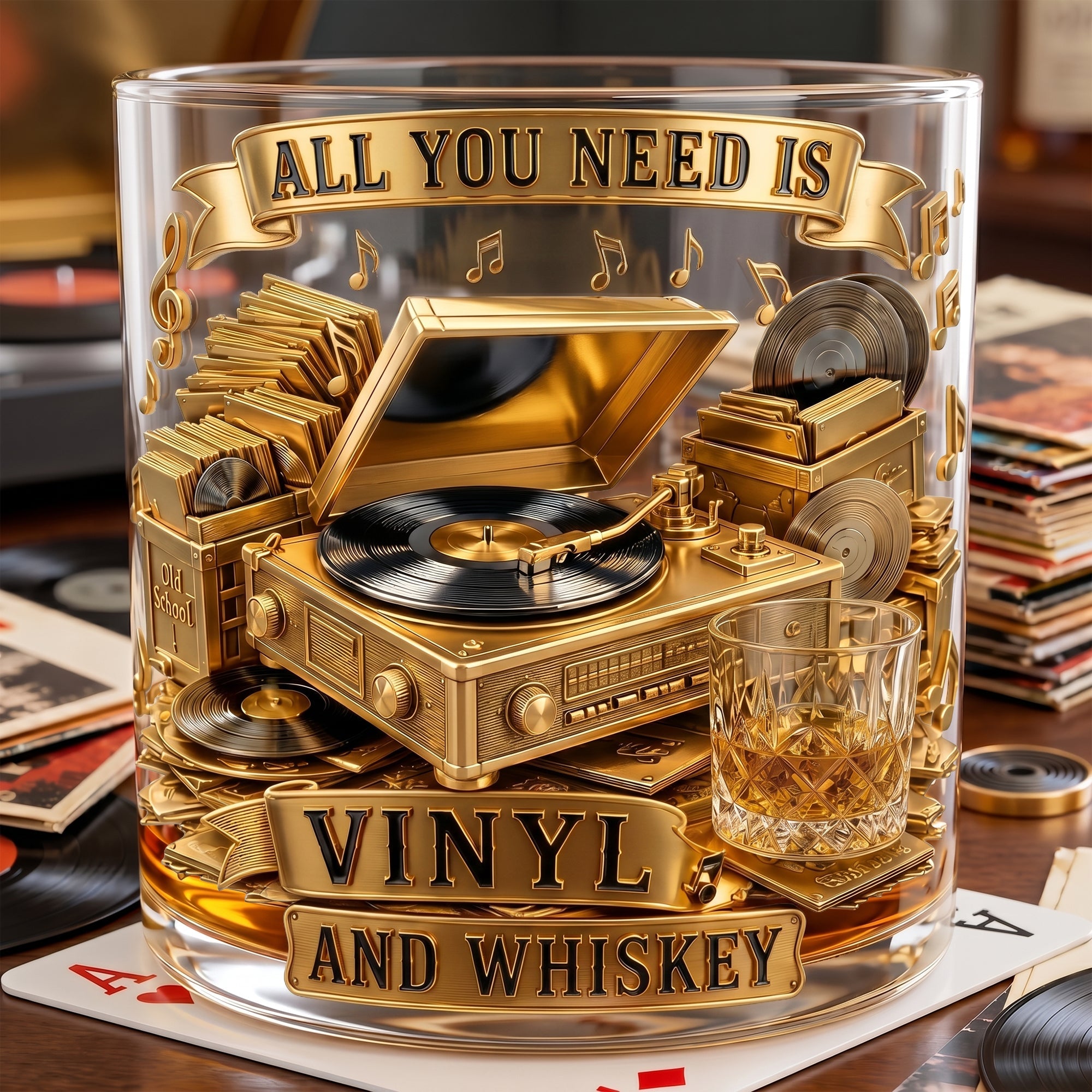 All You Need is Vinyl and Whiskey - Personalized Round Glass for Vinyl Record Lovers Glass PopCulturePrints