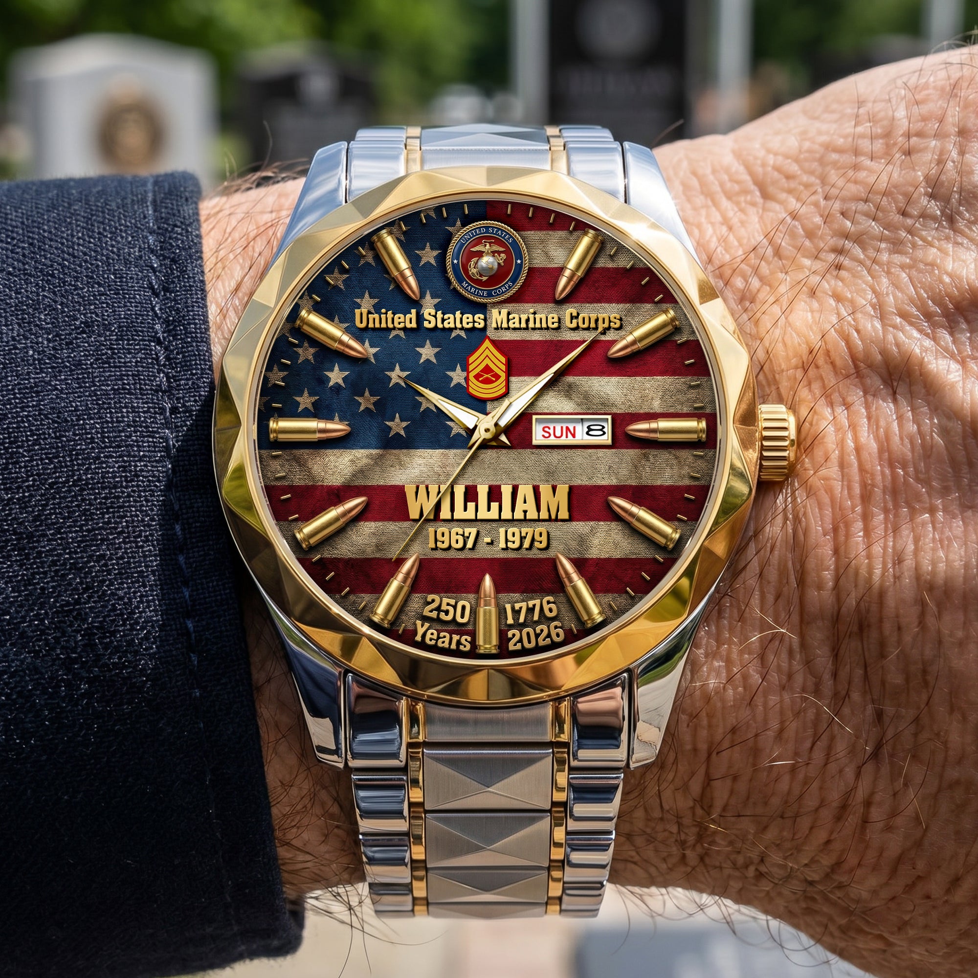 “Honor Your Legacy” Personalized Stainless Steel Men's Watch - Perfect Gift for Veterans Men's Watch PopCulturePrints