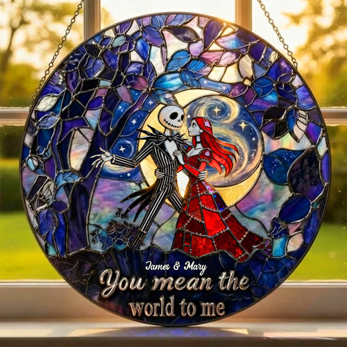 You Mean the World to Me - Personalized Romantic Stained Glass Decor for Couples Ornament PopCulturePrints