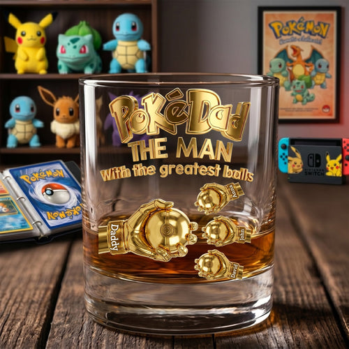 “Be the PokéDad with the Greatest Balls” - Personalized Pocket Monster Dad Fist Bump Glass - Gift for Dads, Grandpas, and Pokemon Fans Glass PopCulturePrints