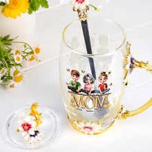 Load image into Gallery viewer, “Together is a Wonderful Place to Be” - Personalized Glass Flower Tea Cup for Mom &amp; Grandma Glass Flower Tea Cup PopCulturePrints
