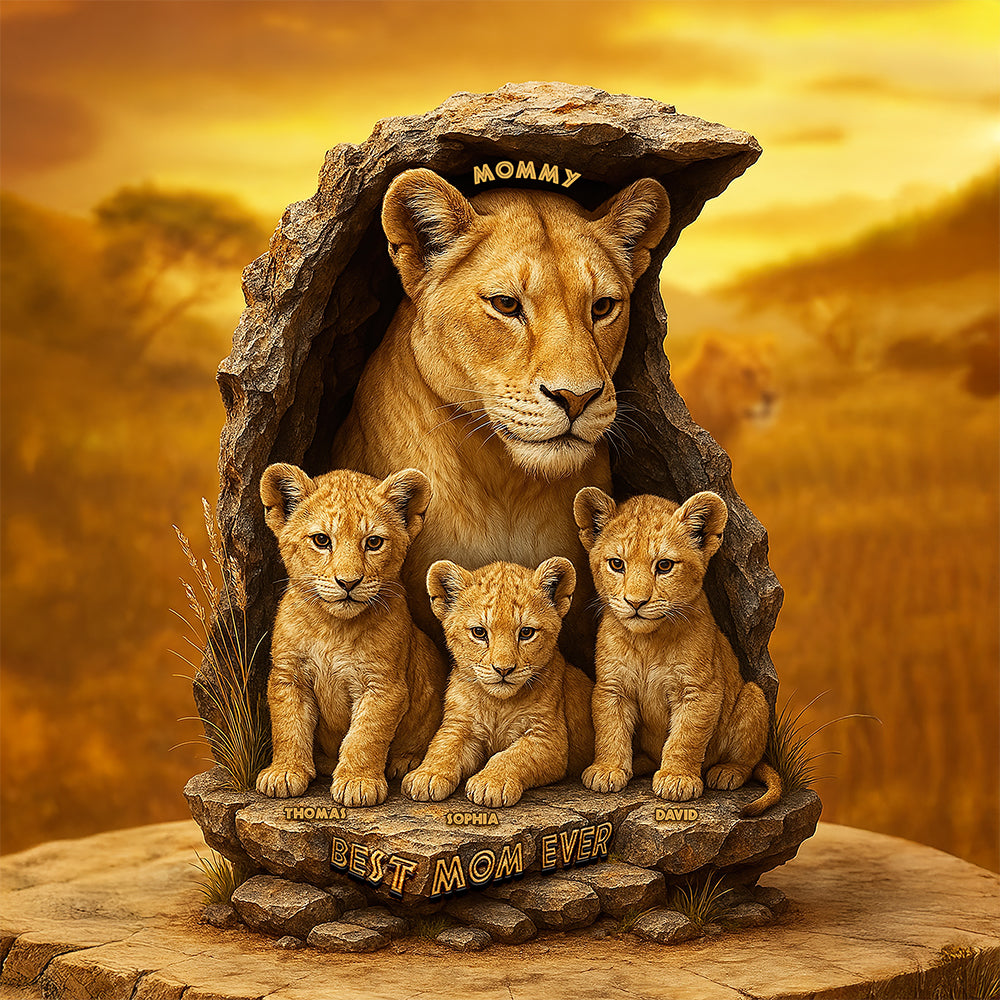 “Best Mom Ever” - Personalized Little Cubs & Lion Mom Plaque - Unique Mother’s Day Gift for Moms, Grandmas, and More Shaped Plaques PopCulturePrints
