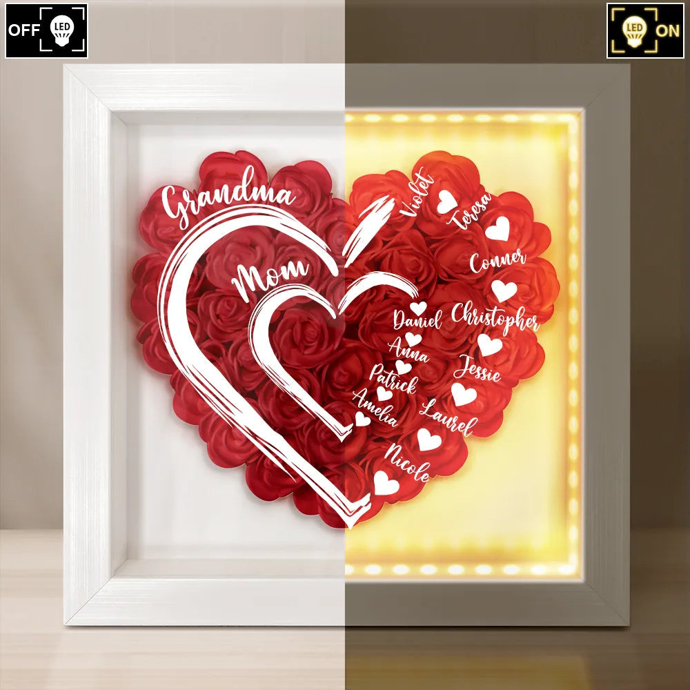 Mom and Grandma's Love - Personalized LED Light Flower Shadow Box LED Light Flower Shadow Box PopCulturePrints