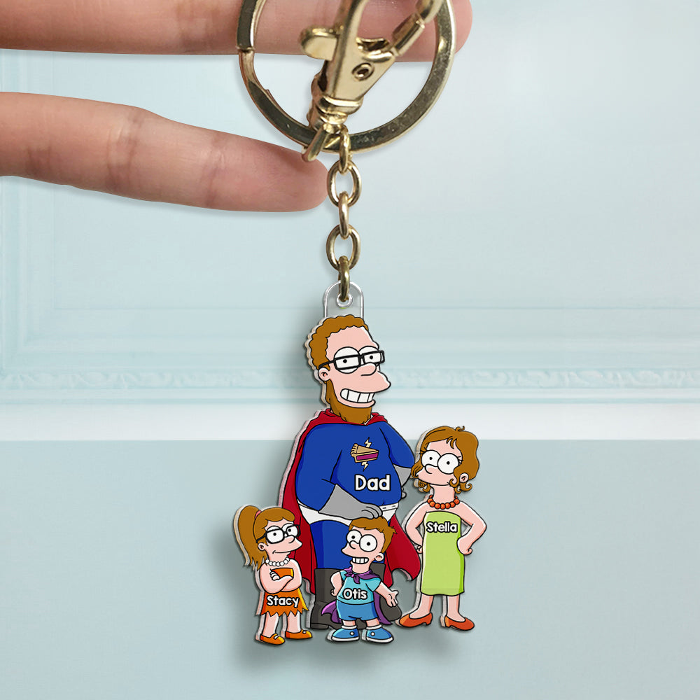 "A Super Dad with His Little Heroes" - Personalized Acrylic Keychain for Fathers Keychains PopCulturePrints