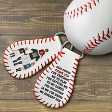 Load image into Gallery viewer, Thank You For Teaching Me To Play - Personalized Leather Baseball Keychain | Perfect Gift for Dad and Grandpa Leather Baseball Keychain PopCulturePrints
