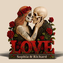 Load image into Gallery viewer, Skull Couple Acrylic Plaque - Personalized Love Keepsake for Couples Shaped Plaques PopCulturePrints
