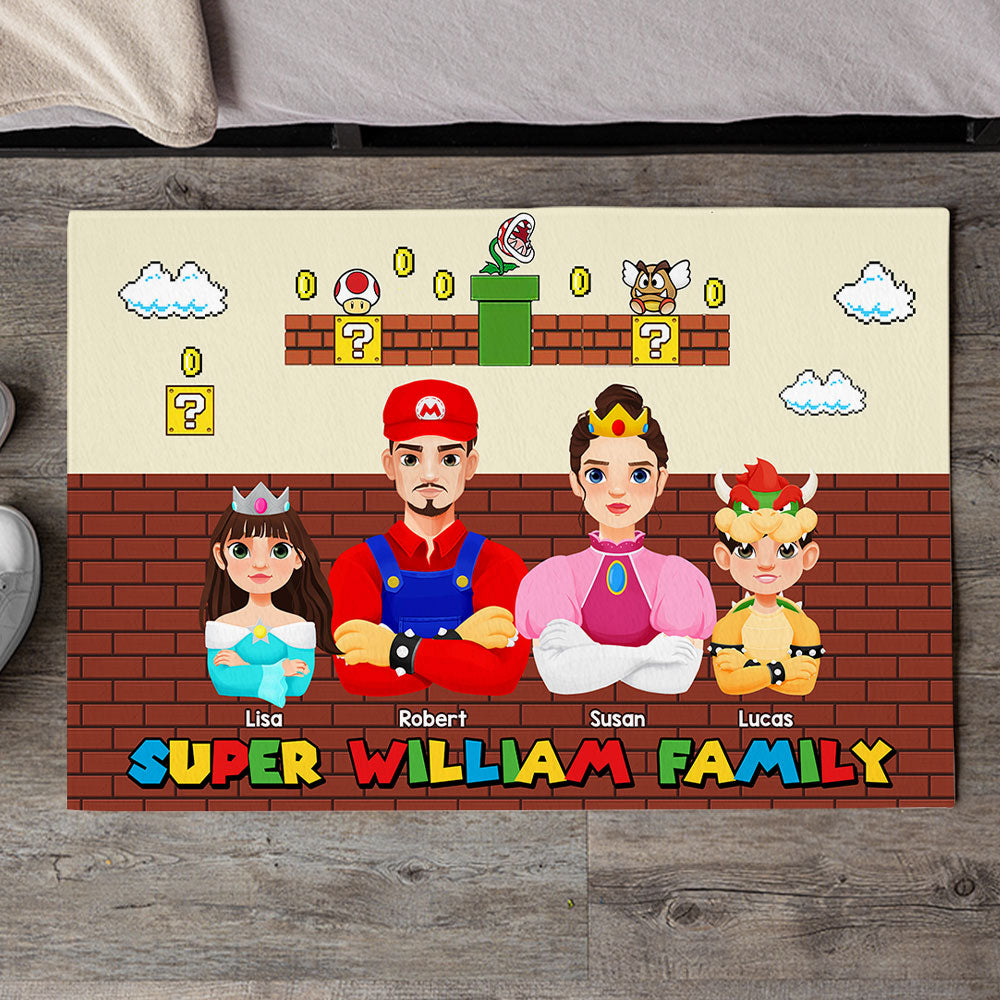 Personalized Super Family Doormat - Mario Theme Doormat PopCulturePrints