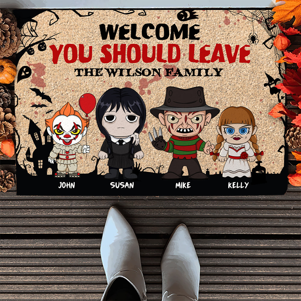 Personalized Horror Family Doormat - Welcome, You Should Leave Doormat PopCulturePrints