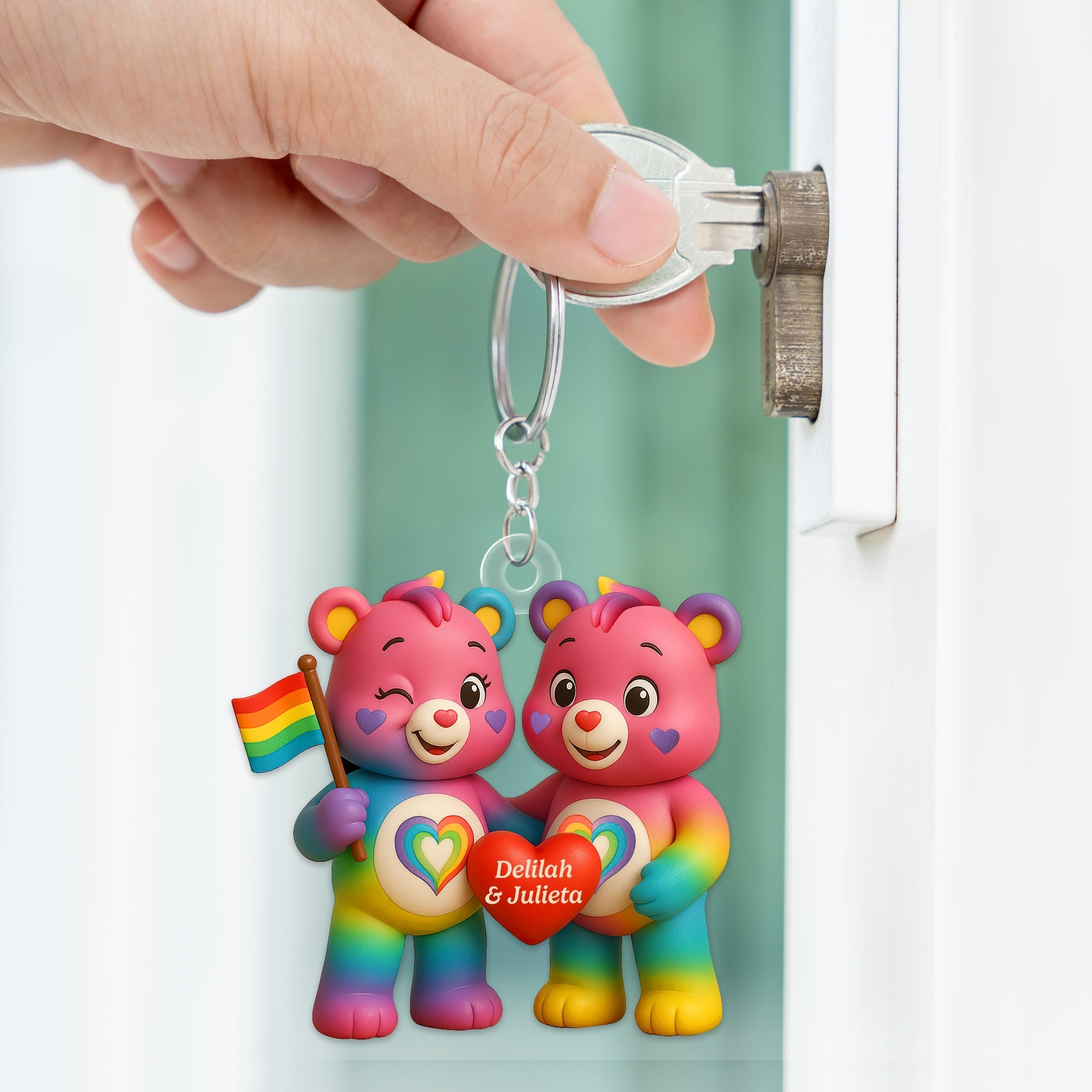 Love Wins: Rainbow Couple Keychain - Personalized Gift for LGBTQ+ Pride Keychains PopCulturePrints