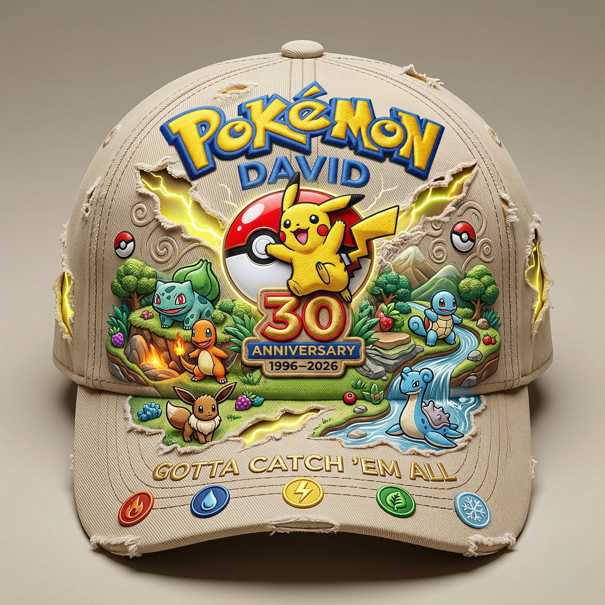 Celebrate 30 Years of Adventure – Personalized Monster Trainer Cap - Unique Gift for Pokemon Fans Caps PopCulturePrints