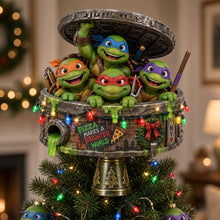 Load image into Gallery viewer, “Pizza Makes a Brighter World” - Family Turtle Holiday Tree Topper - Personalized Christmas Gifts

