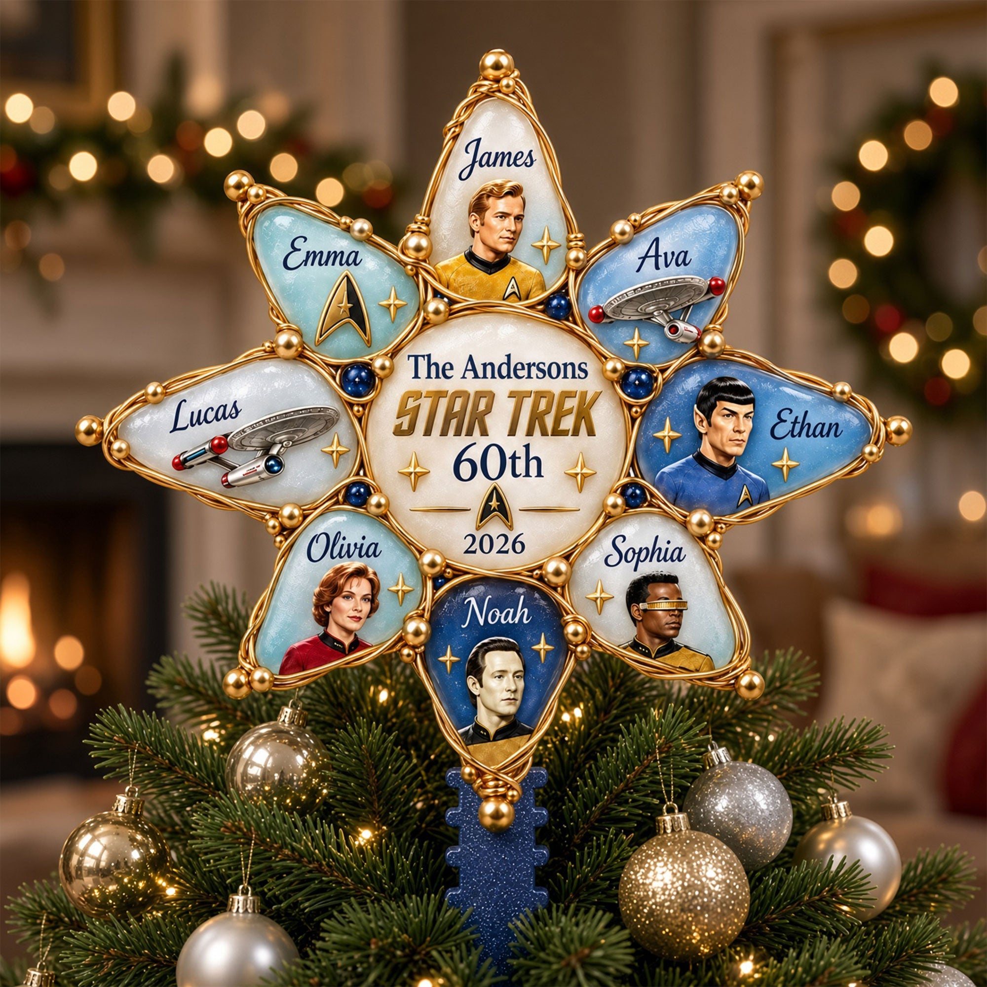 “Make Every Christmas a Stellar Experience!” - Galactic Adventure Christmas Tree Topper - Personalized Gifts for Family, Friends, and Fans Ornament PopCulturePrints