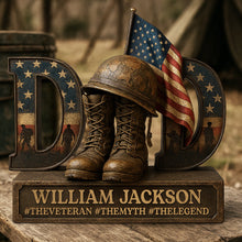 Load image into Gallery viewer, “A Hero&#39;s Legacy” - Veteran Dad Acrylic Plaque - Personalized Gifts for Dad, Grandpa, and Veterans Shaped Plaques PopCulturePrints
