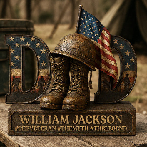 “A Hero's Legacy” - Veteran Dad Acrylic Plaque - Personalized Gifts for Dad, Grandpa, and Veterans Shaped Plaques PopCulturePrints