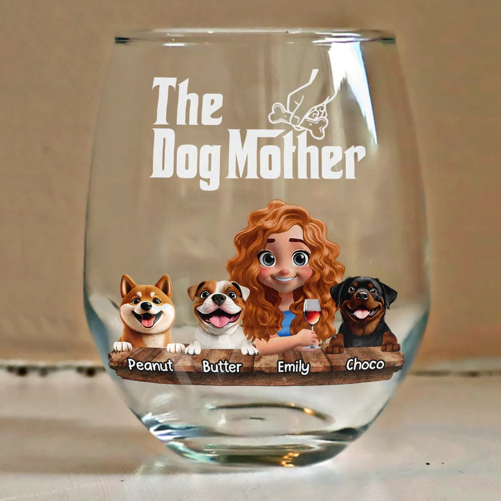 A Toast to Dog Moms - Personalized Stemless Wine Glass Wine Glass PopCulturePrints