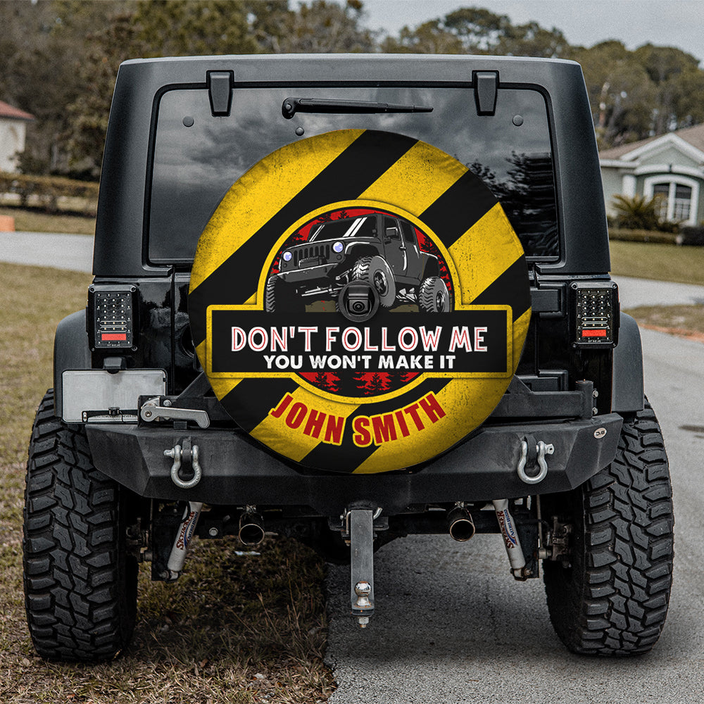 Personalized Off-Road Spare Tire Cover - 'Don't Follow Me' Jeep Design