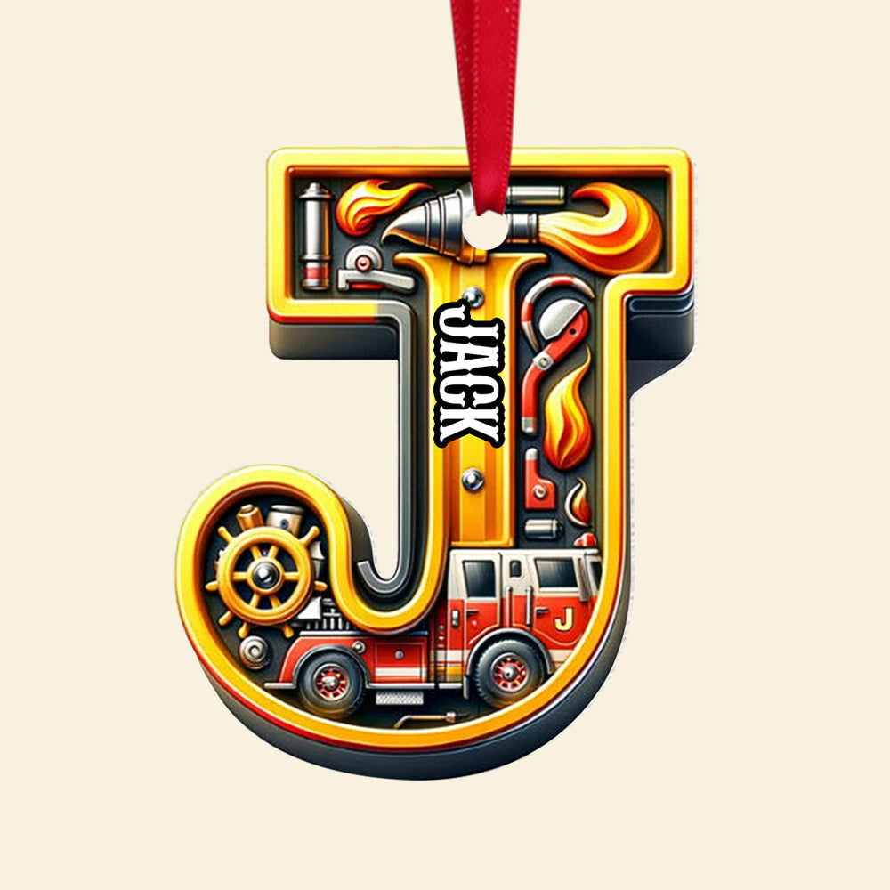 Personalized Fire Truck Lover Christmas Ornament - Alphabet Letter S