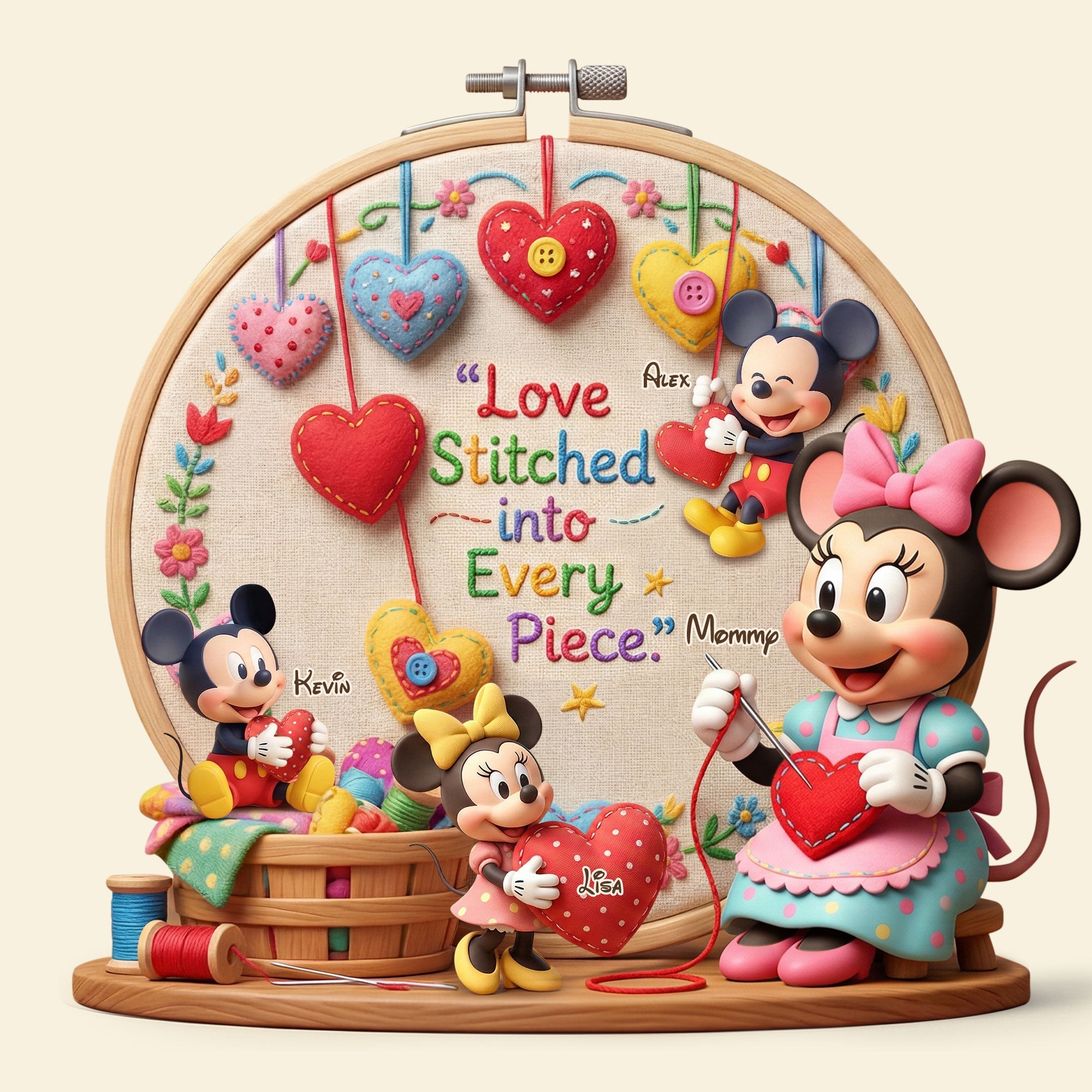 "Love Stitched into Every Piece" - Personalized Family Heart Keepsake Acrylic Plaque - Gift for Mom, Grandma, and Loved Ones Shaped Plaques PopCulturePrints