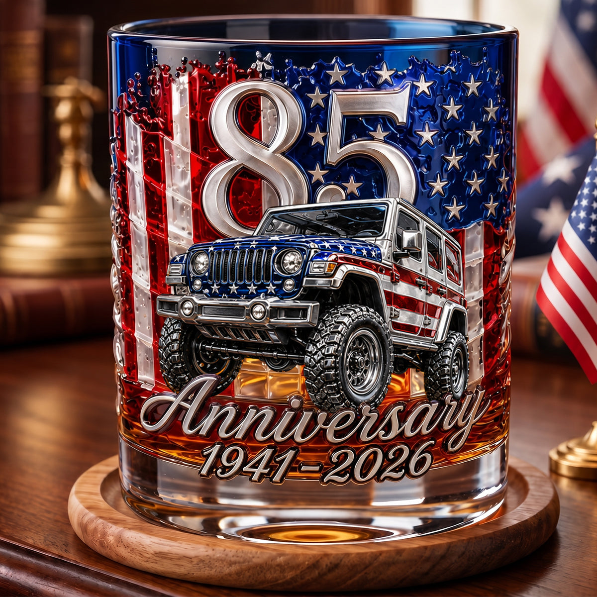 "Cheers to 85 Years!" Personalized Drinking Glass - Unique Gift for Anniversary and Jeep Lovers