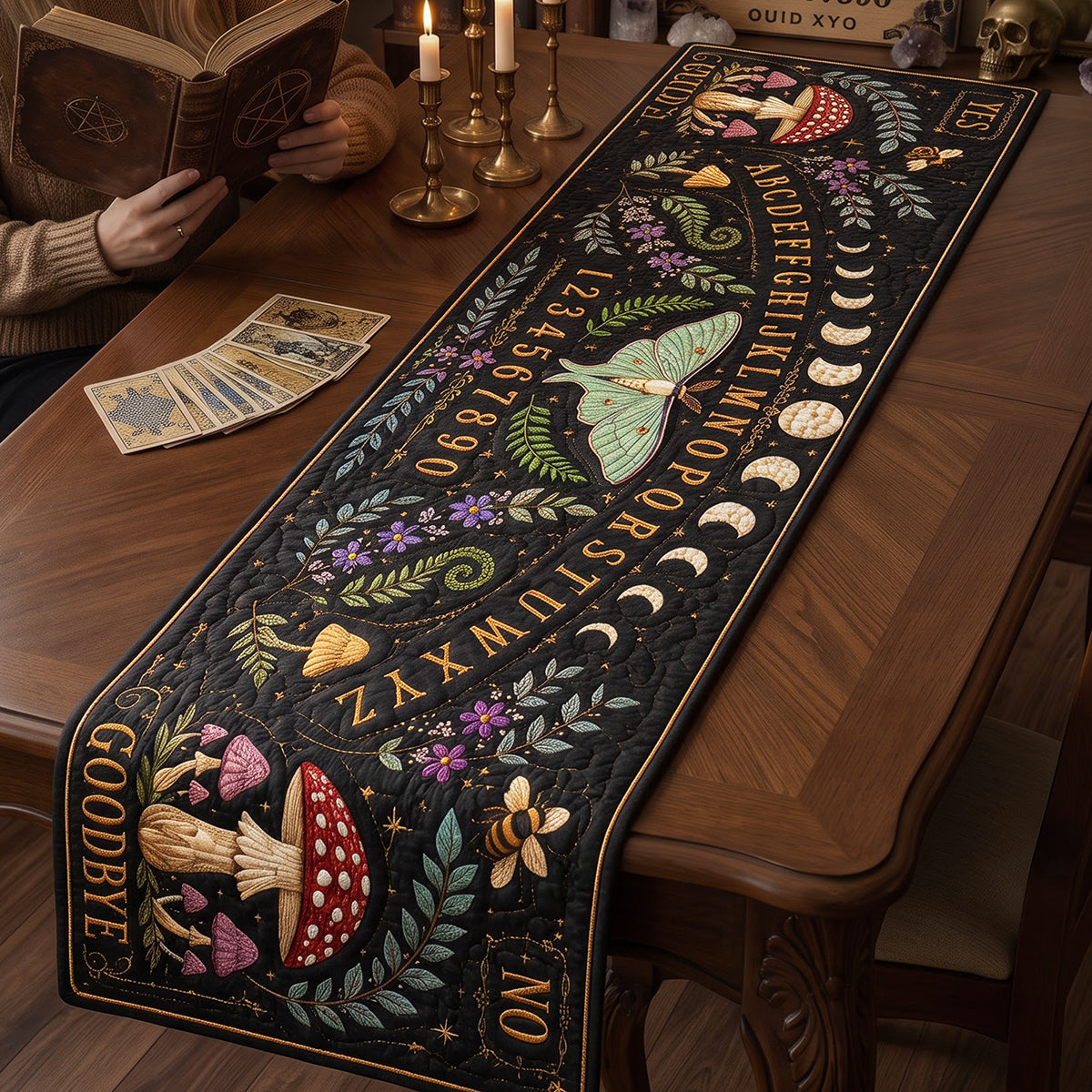 "Embrace the Magic of Halloween with Style" - Gothic Board Quilted Table Runner - Personalized Gift for Spooky Enthusiasts and Home Decor Lovers Quilted Table Runner PopCulturePrints
