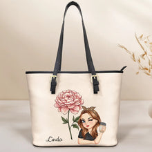 Load image into Gallery viewer, Blooming Beauty: Personalized Birth Month Flower Leather Tote Bag Leather Tote Bag PopCulturePrints
