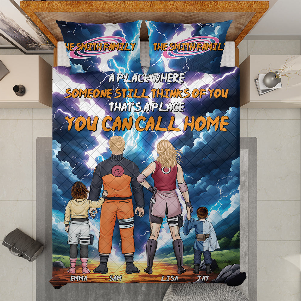 Custom Family Anime Quilt Bed Set - Personalized Home Gift Blanket PopCulturePrints