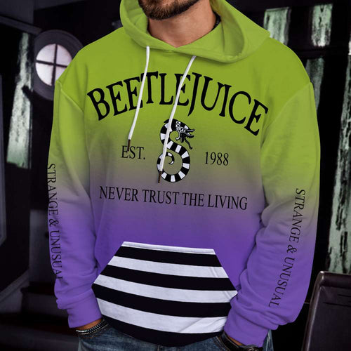 Beetlejuice Fan Hoodie - Never Trust The Living - Unisex Pullover AOP Products PopCulturePrints