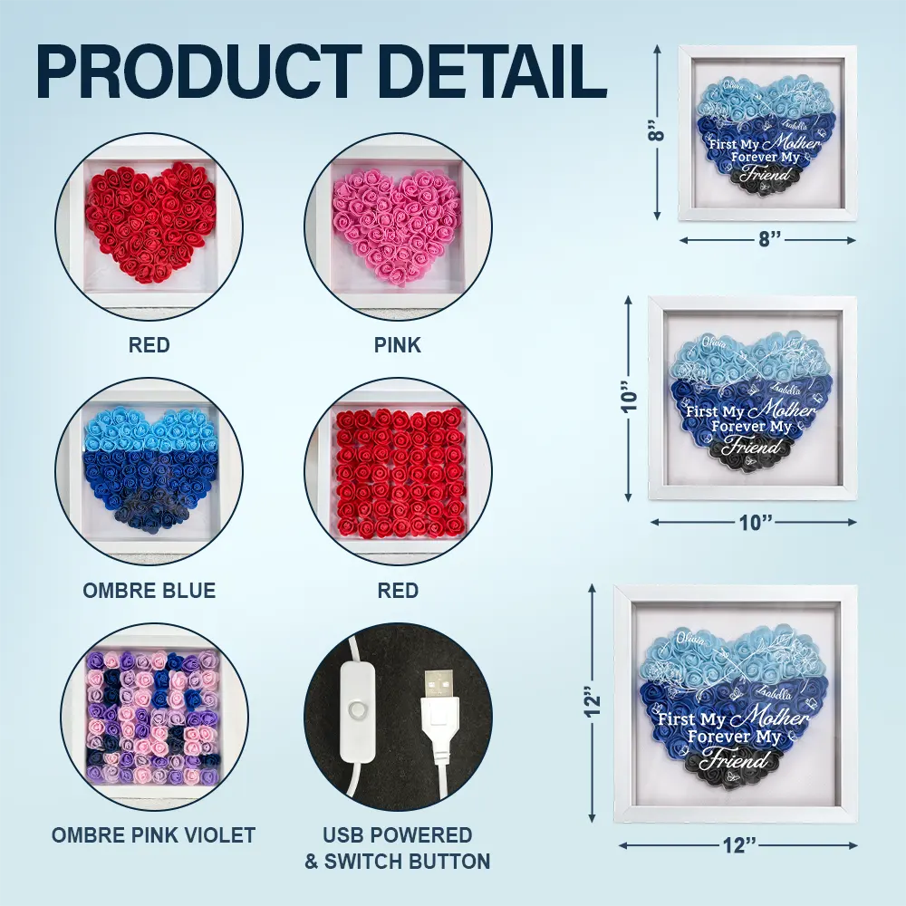 “Mother & Daughter Forever Linked Together” - Personalized LED Light Flower Shadow Box - Unique Gift for Moms, Grandmas & Daughters LED Light Flower Shadow Box PopCulturePrints