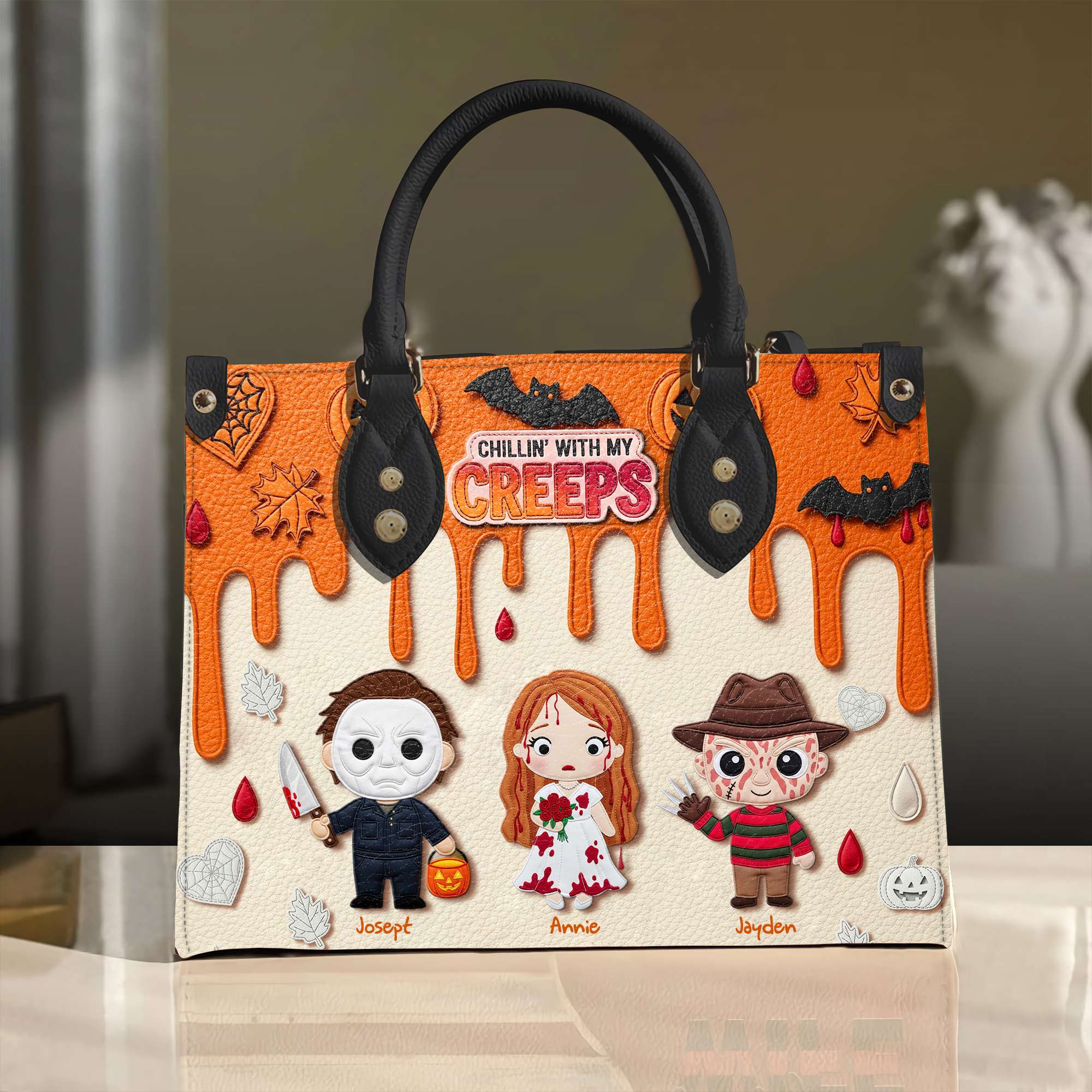"Chillin' with My Creeps" - Personalized Halloween Leather Bag - Gift for Mom & Grandma Leather Bag PopCulturePrints