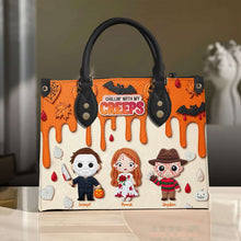 Load image into Gallery viewer, &quot;Chillin&#39; with My Creeps&quot; - Personalized Halloween Leather Bag - Gift for Mom &amp; Grandma Leather Bag PopCulturePrints
