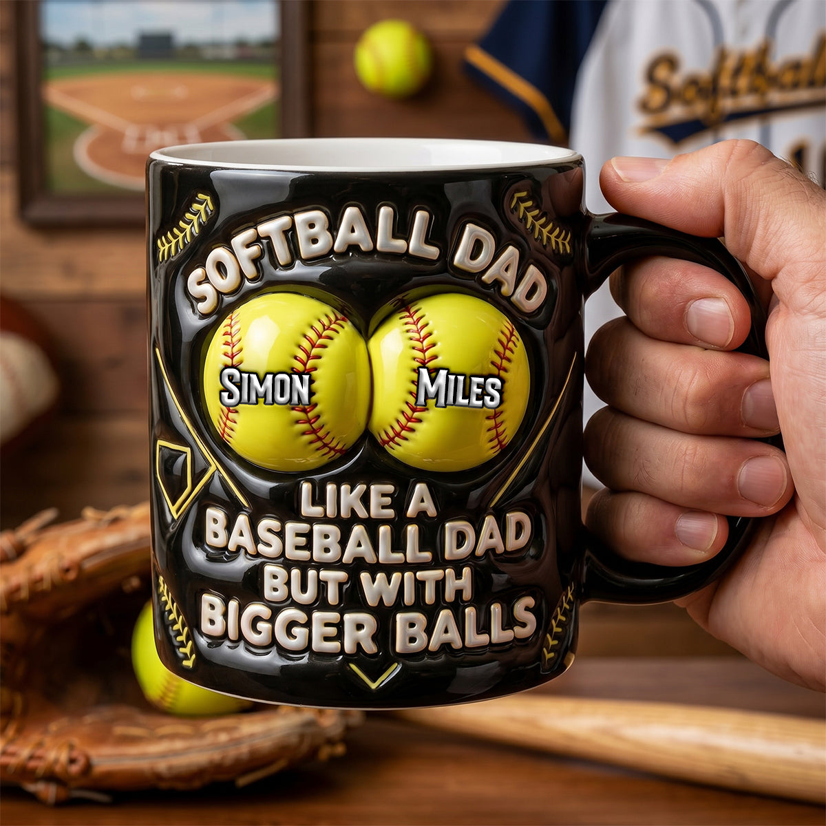 Softball Dad: Like a Baseball Dad But With Bigger Balls - Custom Magic Mug Gift for Fathers and Grandfathers Coffee Mug PopCulturePrints