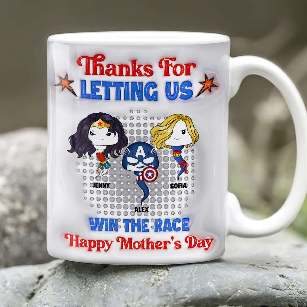 Thanks For Letting Us Win The Race - Personalized Super Mom Coffee Mug - Perfect Gift for Mom, Grandma, and More Coffee Mug PopCulturePrints