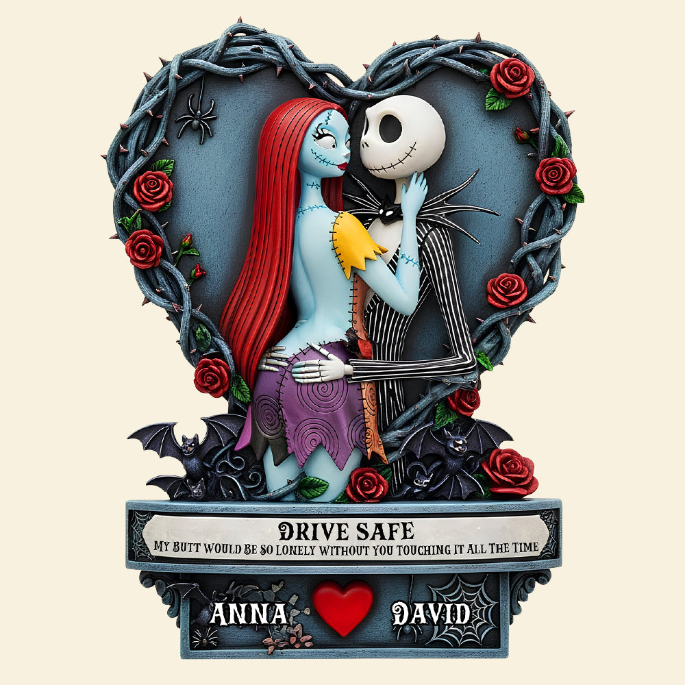 "Drive Safe, My Love!" - Naughty Spooky Couple Car Visor Clip - Personalized Gift for Couples Car Visor Clip PopCulturePrints