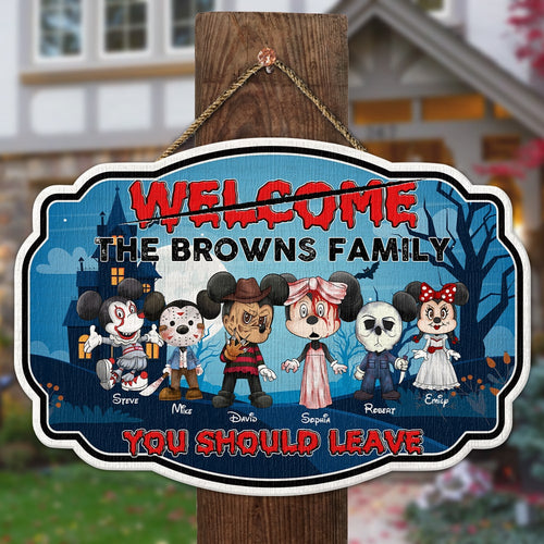Personalized Spooky Family Welcome Wood Sign - Halloween Edition Wood Sign PopCulturePrints