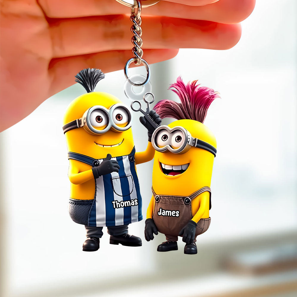 Custom Hair Stylist Keychain with Funny Cartoon Design