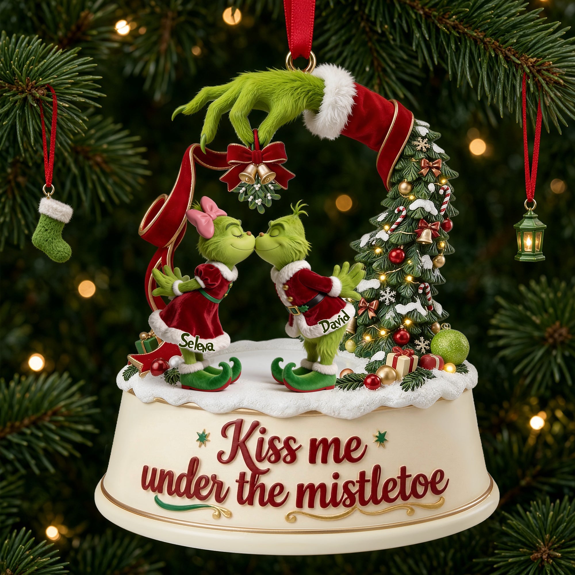 Kiss Me Under the Mistletoe - Personalized Acrylic Ornament for Couples Ornament PopCulturePrints