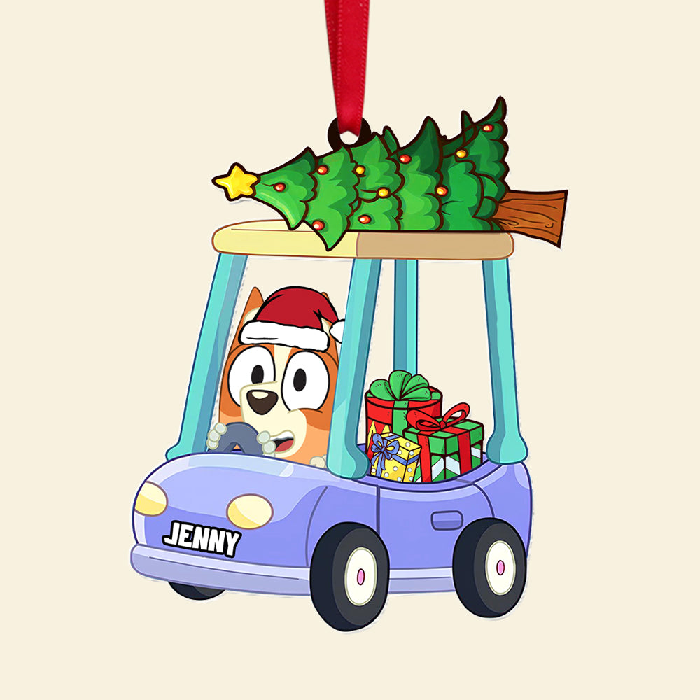 Personalized Kids' Christmas Car Ornament with Cartoon Dog Character