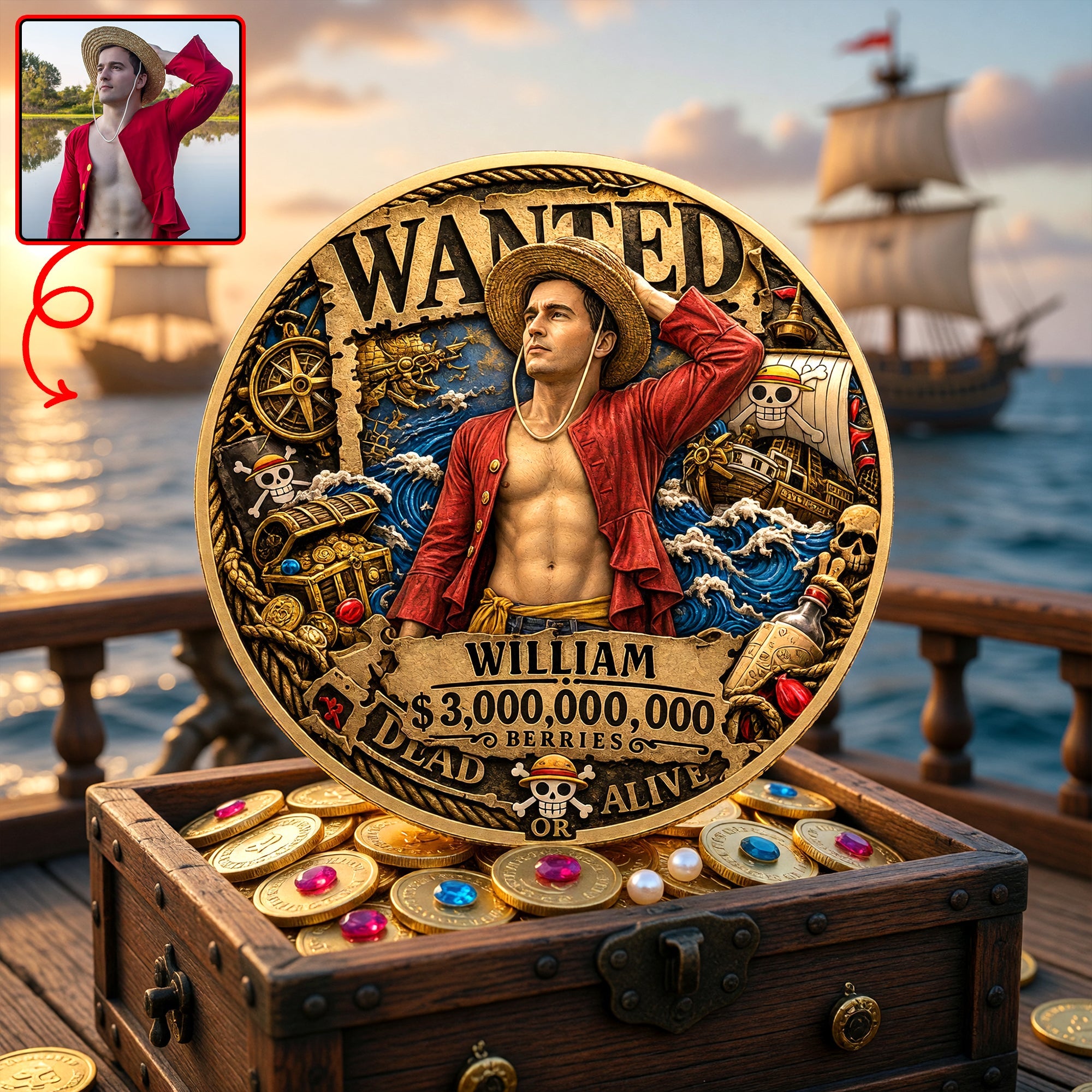 "Your Adventure Awaits!" - Custom Photo Printed Metal Coin - Personalized Gift for Anime Lovers